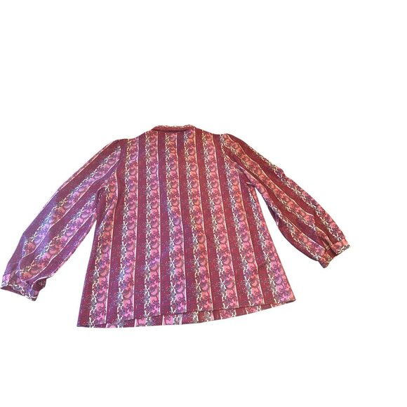 Fire Islander Woman Vintage 70s Floral Striped Polyester Button-Up Shirt Siz 36 - Picture 5 of 5